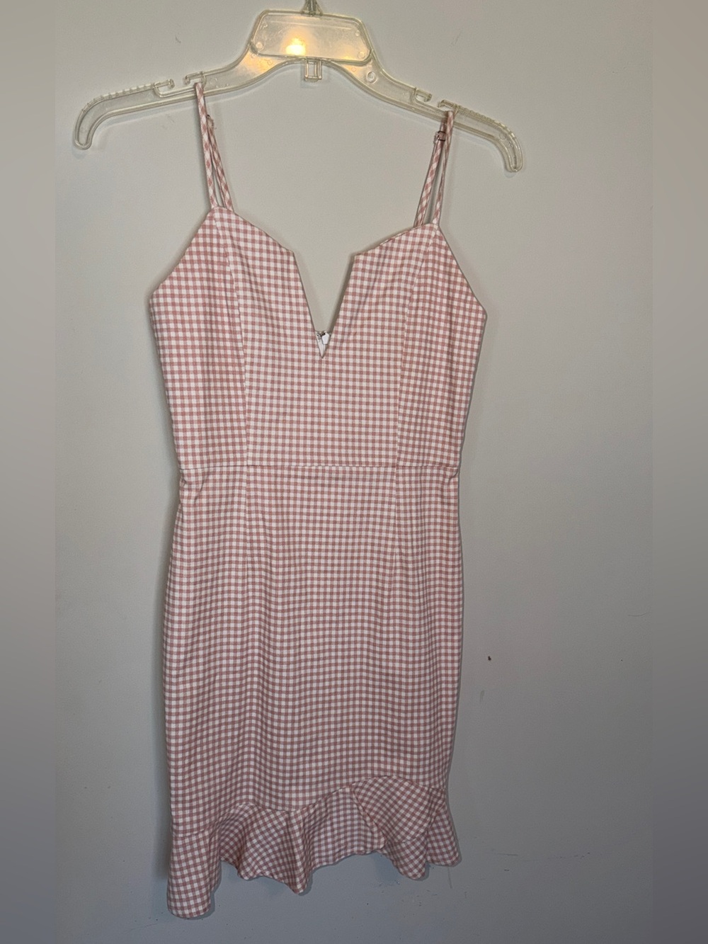 Lyn Burches Pink Gingham Ruffle-Hem Mini Dress
